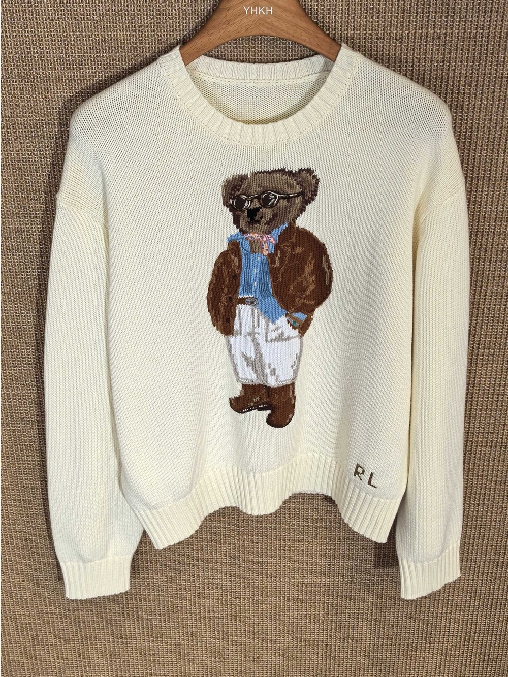 Polo by Ralph Lauren Cream Crewneck Sweater with Bear Motif